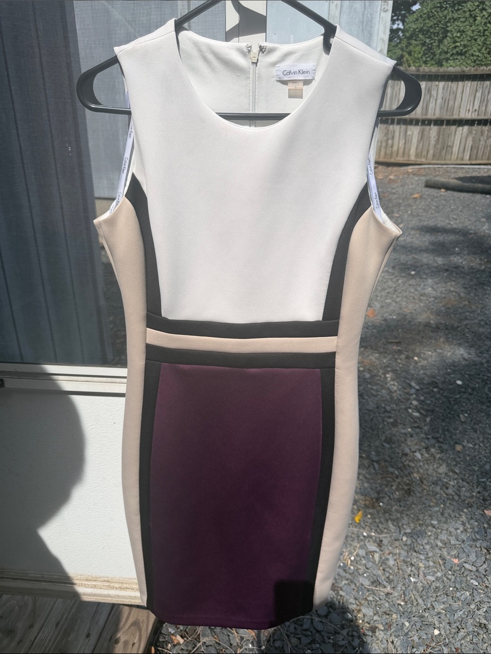 Calvin Klein Sleeveless Colorblock Midi Dress in White, Beige & Plum